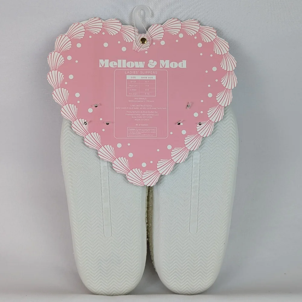 Hearts Slippers Sherpa Upper Fleece Memory Foam Slip On Ivory Pink L (8/9) NWT - Picture 9 of 13